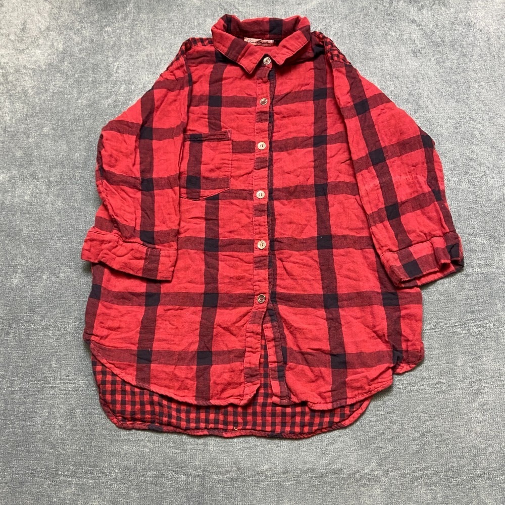 Vintage Zara Appleseed Flannel Shirt Women L Red Black Plaid Button Front Blouse